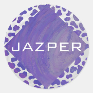 Monogram Dalmatian Purple and White Print Classic Round Sticker