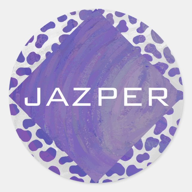 Monogram Dalmatian Purple and White Print Classic Round Sticker (Front)