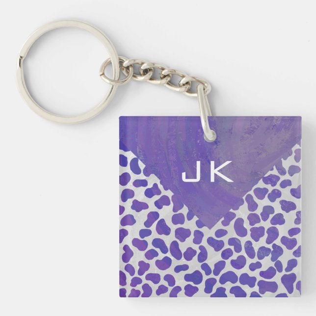Monogram Dalmatian Purple and White Print Key Ring (Front)