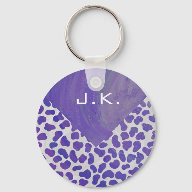 Monogram Dalmatian Purple and White Print Key Ring (Front)