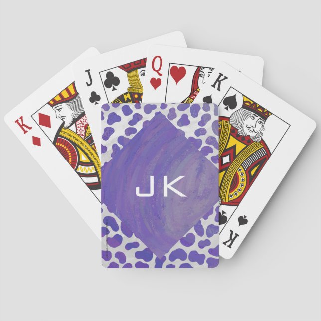 Monogram Dalmatian Purple and White Print Playing Cards (Back)