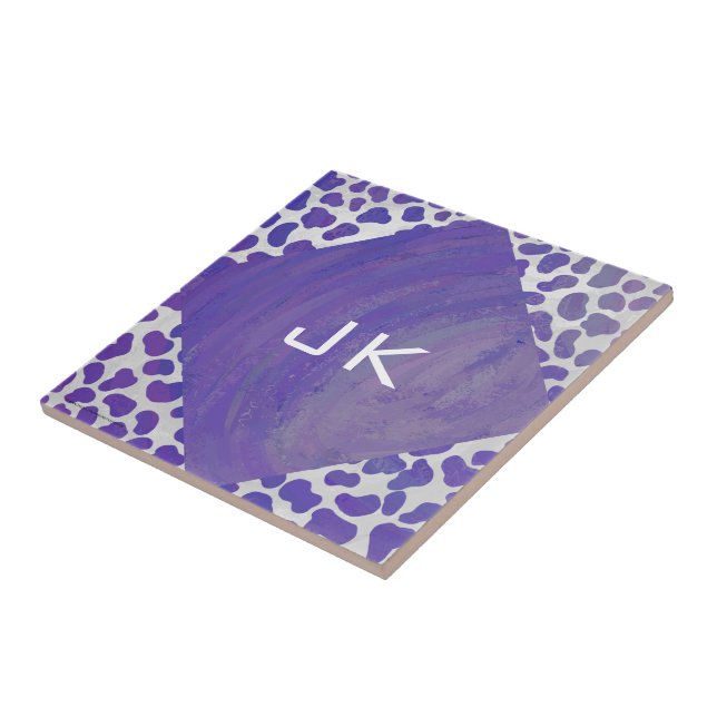 Monogram Dalmatian Purple and White Print Tile (Side)