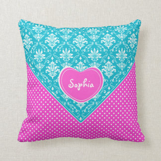 Monogram Damask and Polka Dots Cushion