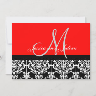 Monogram Damask Black and Red Invitation