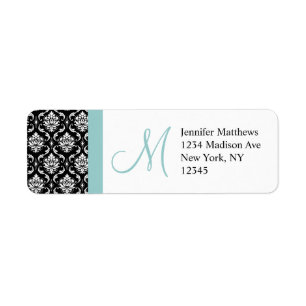 Monogram Damask Blue Address Labels