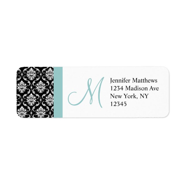 Monogram Damask Blue Address Labels (Front)