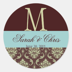 Monogram Damask Brown Blue Wedding Seal