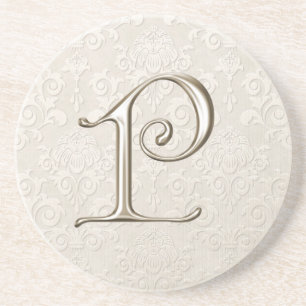 Monogram Damask coasters - letter P