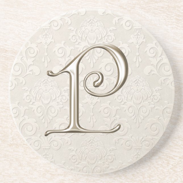 Monogram Damask coasters - letter P (Front)