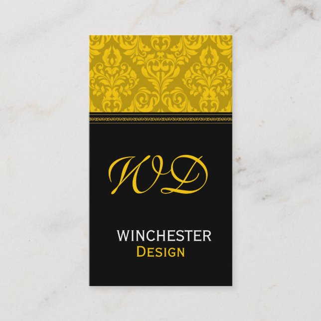 Monogram Damask Design Business Card (Front)