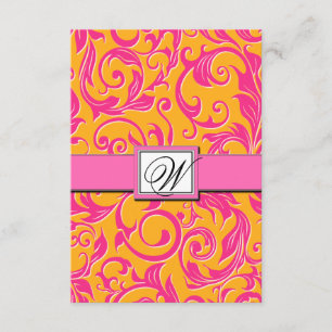 Monogram Damask Orange & Pink Wedding RSVP Cards