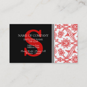 Monogram Damask Red Black Grey Grey Stylish Modern Business Card