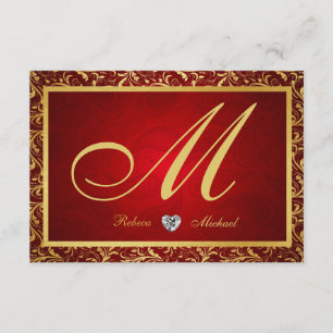 Monogram Damask Red / Gold RSVP Cards