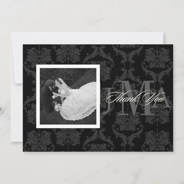 Monogram Damask Thank you cards, Flat (Front)