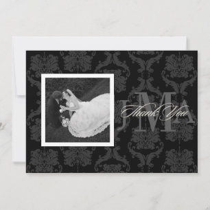 Monogram Damask Thank you cards, Flat Card
