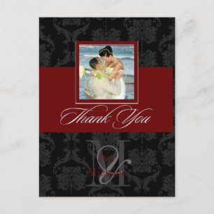 Monogram Damask, Thank You Photo DIY Colours Postcard