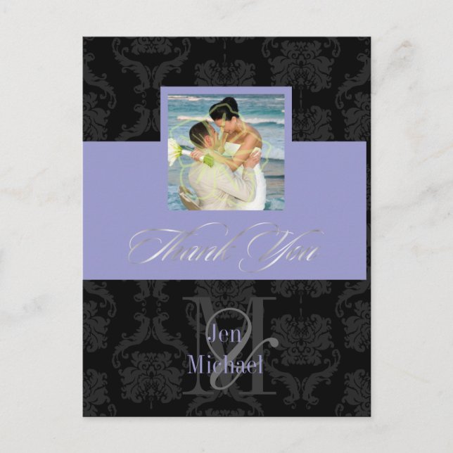 Monogram Damask, Thank You Photo postcards, Postcard (Front)