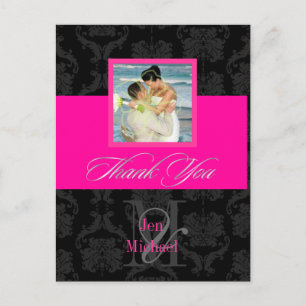 Monogram Damask, Thank You Photo postcards, Postcard