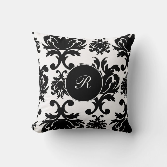 Monogram Damask Throw Pillow (Front)