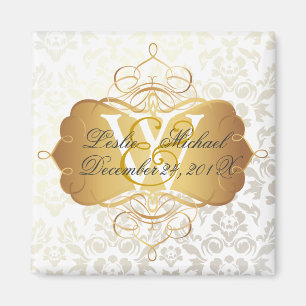 Monogram Damask Wedding, Magnets