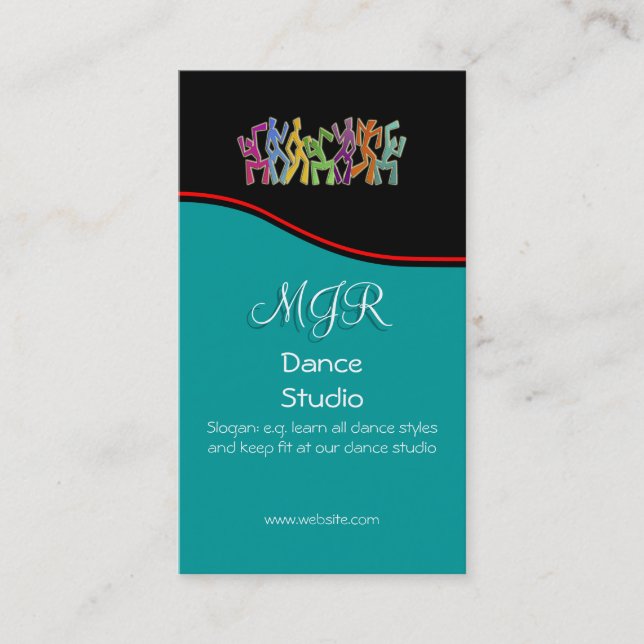 Monogram, Dance Studio, red swoosh Business Card (Front)