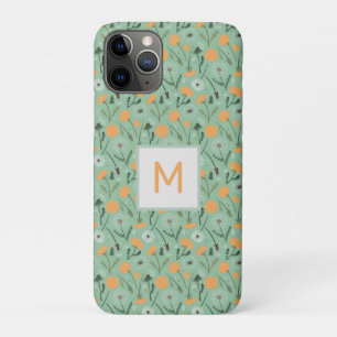 Monogram Dandelion Flowers Orange Floral Pattern iPhone 11 Pro Case