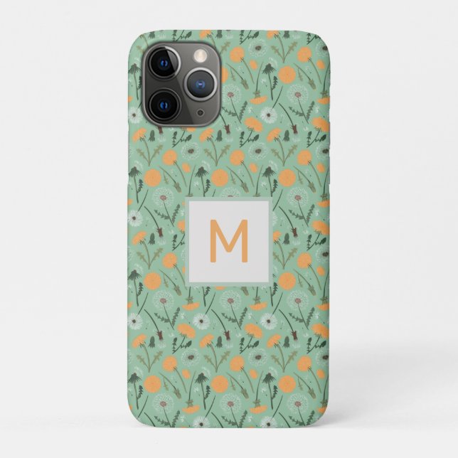Monogram Dandelion Flowers Orange Floral Pattern Case-Mate iPhone Case (Back)