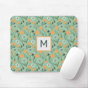 Monogram Dandelion Flowers Orange Floral Pattern Mouse Pad