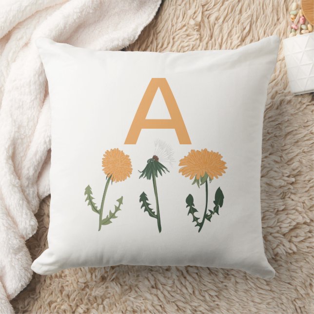 Monogram Dandelion Orange Floral Pattern Cushion (Blanket)