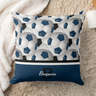 Monogram Dark Blue Black Soccer Ball Pattern Cushion