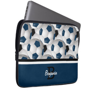 Monogram Dark Blue Black Soccer Ball Pattern Laptop Sleeve