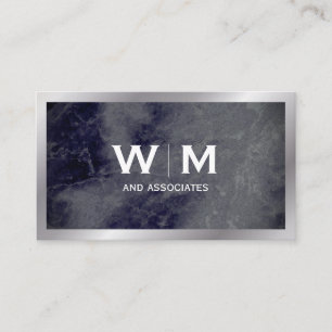 Monogram   Dark Blue Marble Texture Business Card