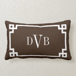 Monogram Dark Brown Greek Key Border Lumbar Cushion