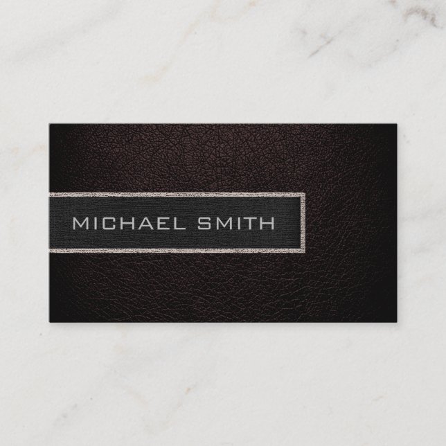 Monogram Dark Brown Leather Look Business Card (Front)