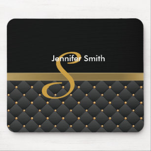 Monogram Dark Gold & Black Pattern Design Mouse Pad