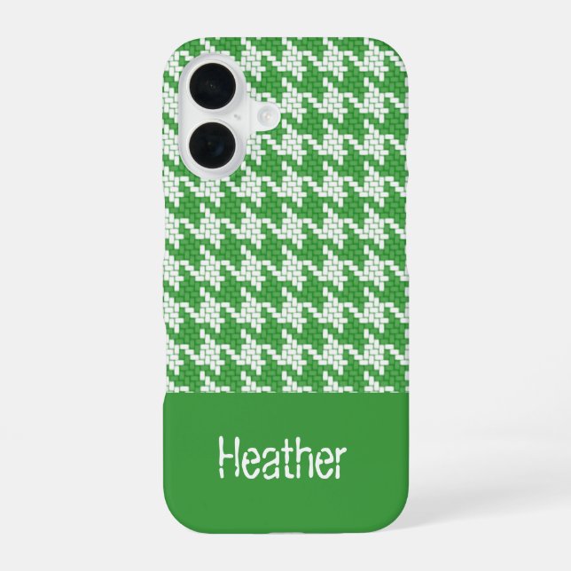 Monogram dark green and white houndstooth pattern  iPhone 16 case (Back)