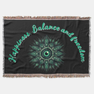 Monogram Dark Green Evil Eye Symbol on black   Throw Blanket