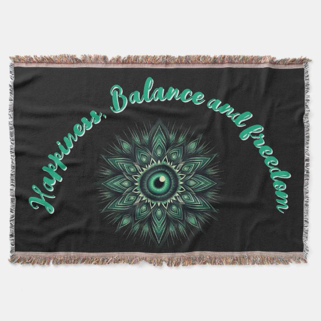 Monogram Dark Green Evil Eye Symbol on black | Throw Blanket (Front)