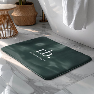 Monogram Dark Green Stylish Modern Minimalist Bath Mat