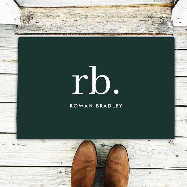 Monogram Dark Green Stylish Modern Minimalist Doormat (Creator Uploaded)