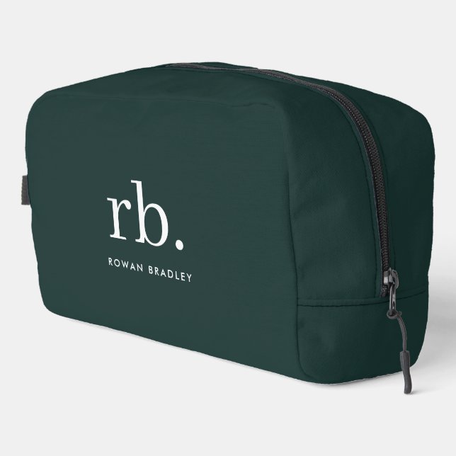 Monogram Dark Green Stylish Modern Minimalist Dopp Kit (Right Corner)