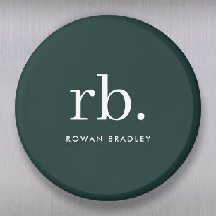 Monogram Dark Green Stylish Modern Minimalist Magnet