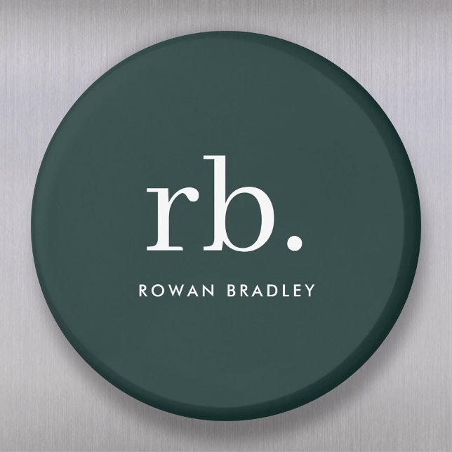 Monogram Dark Green Stylish Modern Minimalist Magnet (Creator Uploaded)