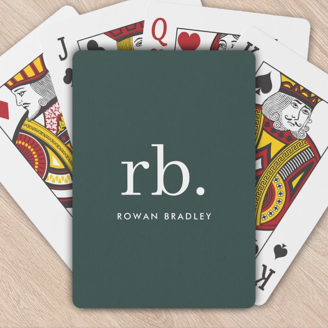 Monogram Dark Green Stylish Modern Minimalist Playing Cards (Creator Uploaded)