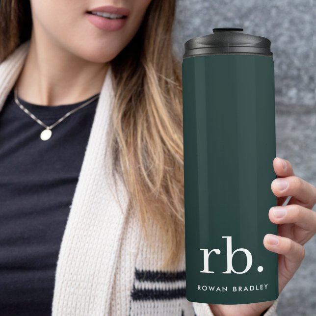 Monogram Dark Green Stylish Modern Minimalist Thermal Tumbler (Creator Uploaded)