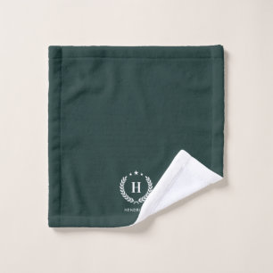 Monogram Dark Green Stylish Modern Minimalist Wash Cloth