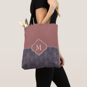 Monogram Dark Purple Blue Rust Waves Tote Bag