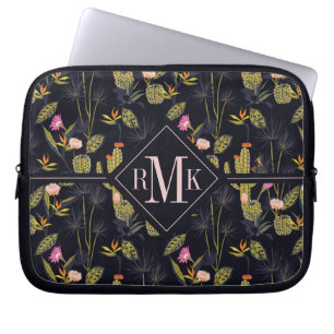 Monogram Dark Summer Night Cactus Pattern Laptop Sleeve
