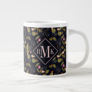 Monogram   Dark Summer Night Cactus Pattern Large Coffee Mug
