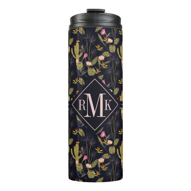 Monogram | Dark Summer Night Cactus Pattern Thermal Tumbler (Front)